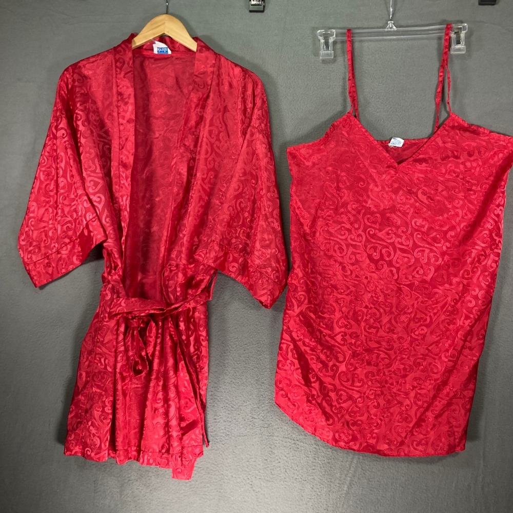 Gabrielle Intimates Red Jacquard Kimono Robe &‎ Cami Set Size M Polyester